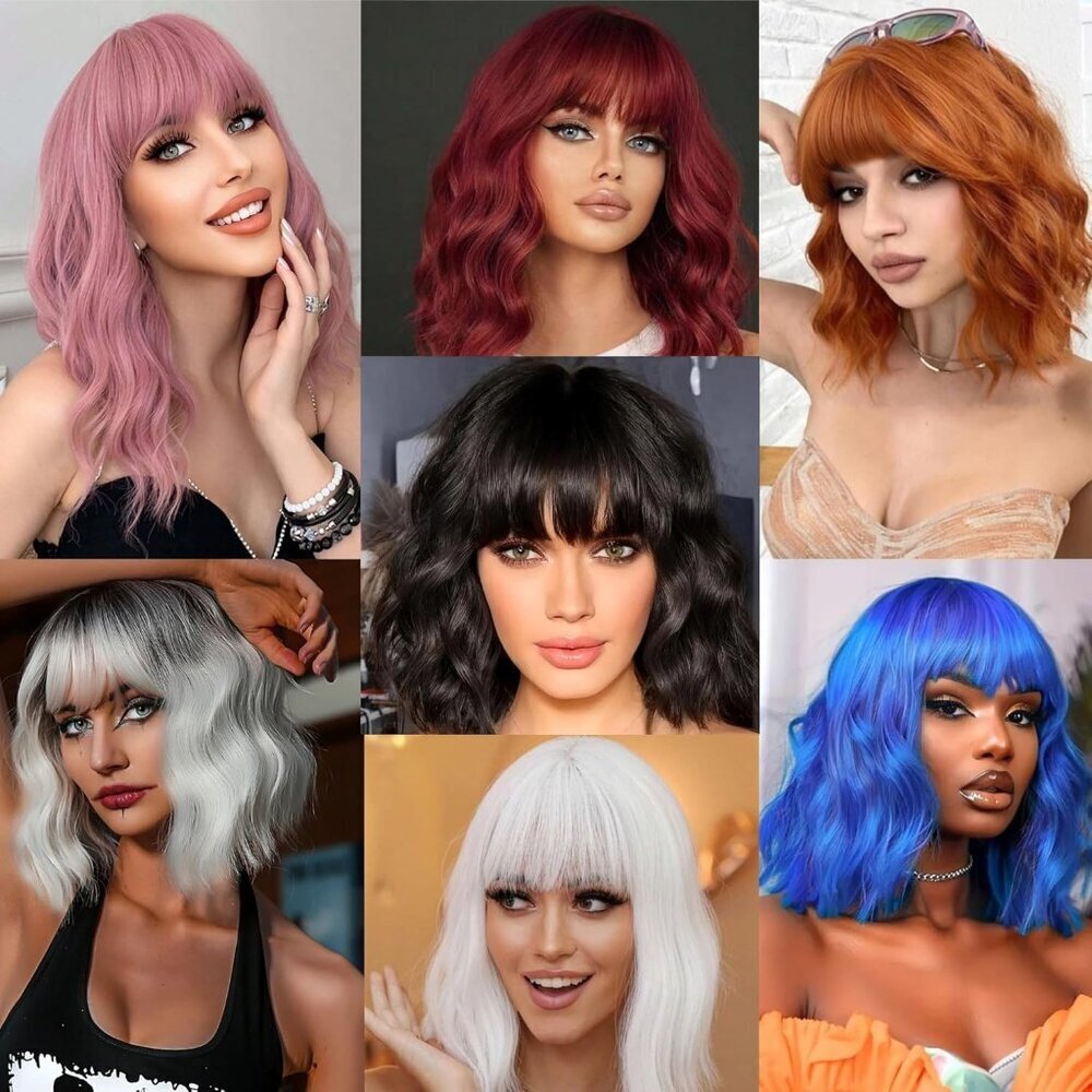 Women's Rose Purple 14 Inches Short Pastel Curly Shoulder Length Synthetic Wig - Picture 6 of 7